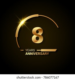8 Years Anniversary Celebration Logotype. Golden Elegant Vector Illustration with Half Circle, Isolated on Black Background can be use for Celebration, Invitation, and Greeting card