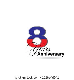 8 Years Anniversary Celebration Red and Blue Vector Template Design Illustration