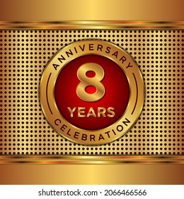 8 años de aniversario, celebración de aniversario diseño vectorial con color dorado sobre fondo de textura dorada, diseño simple y de lujo. plantilla de vector de logotipo