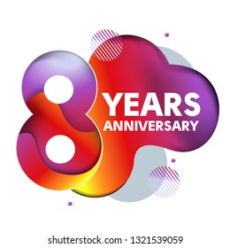 8 years anniversary colorful paper cut number and text. Template for poster, greeting card or party invite. EPS10 vector. - Vector