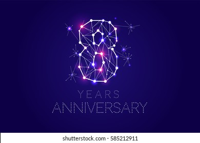 8 years Anniversary design. Abstract form with connected lines and light dots. Vector Illustration