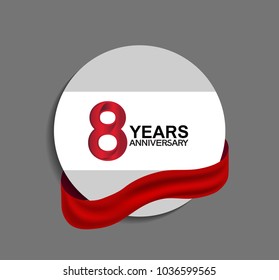 8 years anniversary design in circle red ribbon for celebration event 