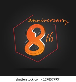 8 years anniversary design template Vector and illustration, orange in collaboration with red and black background, perfect for greeting cards