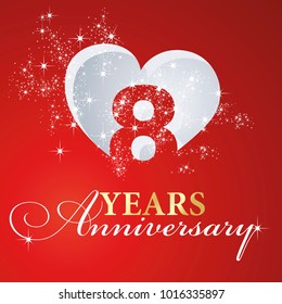 8 years anniversary firework heart red greeting card icon logo