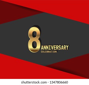 8 years Anniversary gold font with red fold on above and below font