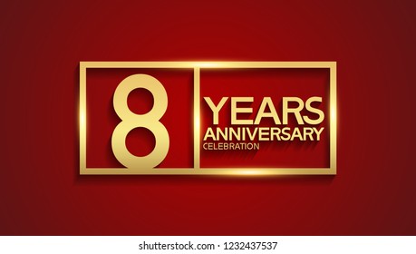 8 years anniversary golden color inside square for celebration event