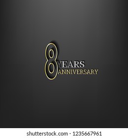 8 years Anniversary Golden line and silver text template with dark background