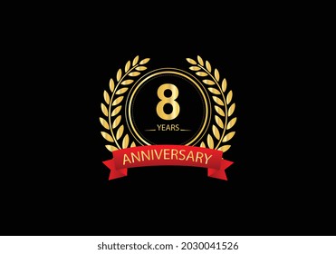 8 years anniversary golden and red color with on black background for anniversary celebration event