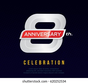 8 years anniversary invitation card, celebration template design, 8th. anniversary logo, dark blue background, vector illustration