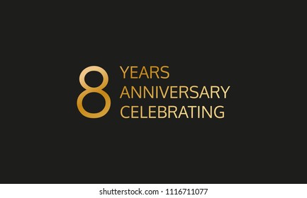 8 years anniversary logo. 8th anniversary celebration label. Design element or banner for birthday, invitation, wedding jubilee. Vector illustration.