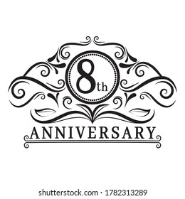 8 years Anniversary logo, luxurious 8th Anniversary design celebration black.
