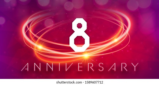 8 years anniversary logo template on purple Abstract futuristic space background. 8th modern technology design celebrating numbers with Hi-tech network digital technology concept design elements.