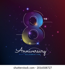 8 years anniversary logo template light modern style. Poster template for Celebrating 6th event. Design for banner, magazine, brochure, web, invitation or greeting card. Vector illustration