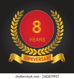8 years anniversary logo template. gold numbers with golden ribbon.