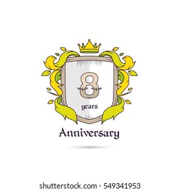8 Years Anniversary Logo Using Heraldic Theme, Colorful and Isolated on white background