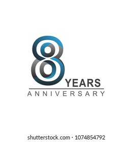 8 years anniversary logotype bold line number with grey and blue color for celebration event isolated on blue background