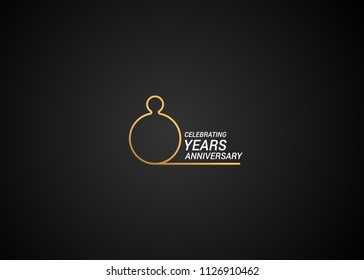 8 Years anniversary logotype with golden colored font numbers made of one connected line, isolated on black background for company celebration event, birthday