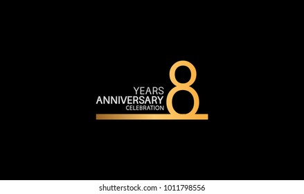 8 years anniversary logotype with single line golden and silver color for celebration 