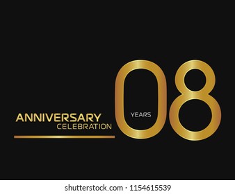 8 years anniversary logotype with single line golden and silver color for celebration