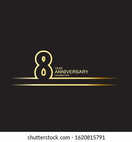8 years anniversary logotype with single line golden and silver color for celebration