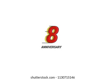 8 Years Anniversary logotype with white flat red colored font for company celebration event, birthday