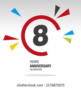 8 Years Anniversary, Number In Broken Circle With Colorful Bang Of Confetti, Logo, Icon, White Background