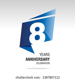 8 Years Anniversary origami speech logo icon blue white vector