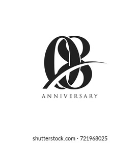 8 years anniversary pictogram vector icon, simple years birthday logo label, black and white stamp isolated