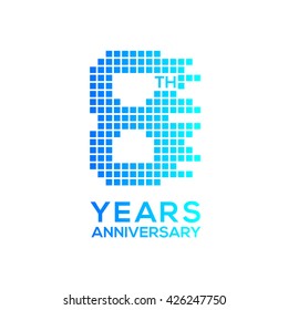 8 years anniversary with a pixels digital,technology logo