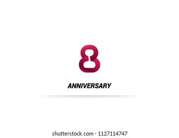 8 Years Anniversary red ribbon form number font. isolated on white background.
