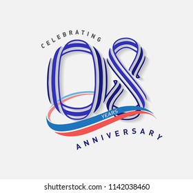 8 years Anniversary ribbon shape numbers with swoosh. Celebrating 8  years anniversary event party template.