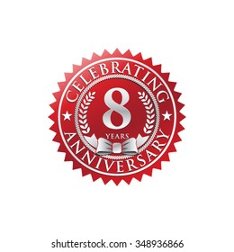 8 years anniversary silver red badge logo