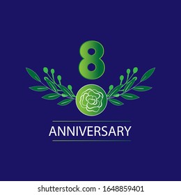 8 años de aniversario. Tarjeta de saludo decorativa floral para celebración