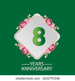 8 Years anniversary. Vector design greeting card with decorative floral for celebration