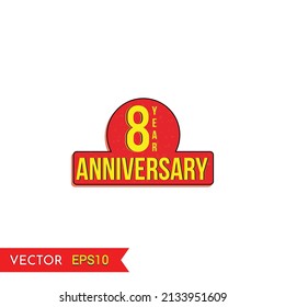 8 Jahre Jubiläum Vektorsymbol, achtjähriges Jubiläum Vektorlabel, Kreative Feierlichkeiten Ansichten Typografie Design badges.abstrakte Promotion grafische Elemente Vektorgrafik.