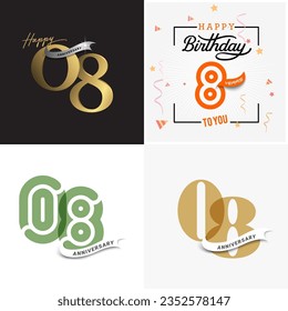 8 years anniversary vector number icon, birthday logo label, anniversary design
