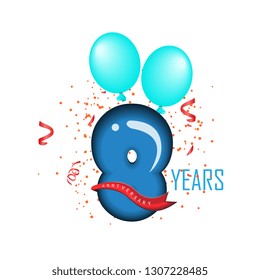 8 years anniversary Vector Template Design with blue bubble color and ballon isolated on white background illustration for celebration event - Vector