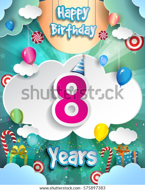 8 Years Birthday Design Greeting Cards Stock Vector (Royalty Free ...