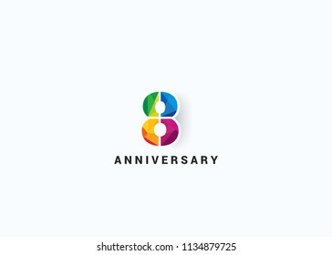 8 Years colorful Anniversary design with Low Poly style font number isolated on white background.