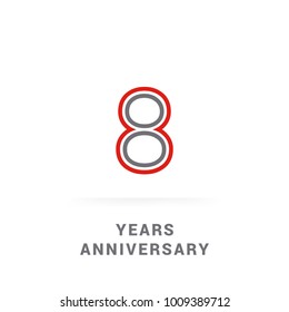 8 Years Golden Anniversary Design using multi liner font number, red and grey colored. isolated on white background