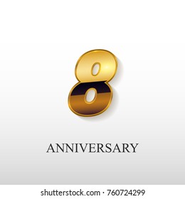 8 Years Golden Anniversary Vector Logo Design Isolated on White Background 