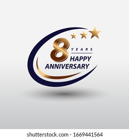 8 years golden happy anniversary logo celebration vector graphic
