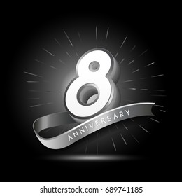 8 years silver anniversary logo celebration with firework and ribbon