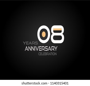 8 years simple black background with elegance white anniversary and orange, pink color accent