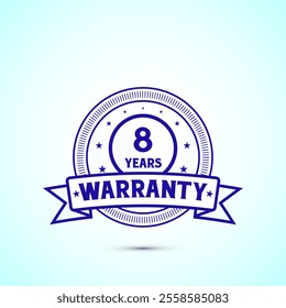 8 years warranty badge and label with blue color