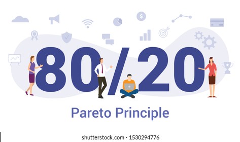 80 20 rule pareto business concept with big word or text and team people with modern flat style - vector