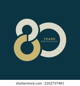 80, 80th Years Anniversary Logo, Golden Color, Vector Template Design element for birthday, invitation, wedding, jubilee and greeting card illustration.