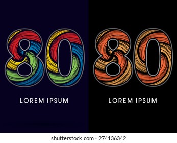 80 ,Abstract Number , font, concept Spin,designed using colors and gold silver bronze grunge brush,sign ,logo, symbol, icon, graphic, vector.