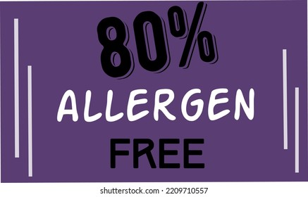 80% Allergen percentage Free rectangular sign label vector art illustration with fantastic looking font and purple color