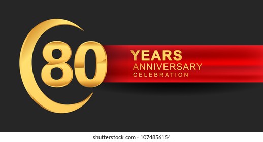 80 anniversary design logotype golden color with ring and red ribbon for anniversary celebration